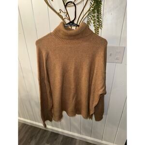 Women’s J. Crew Tan Marino Wool and Alpaca Blend Funnel Neck Sweater Size L
